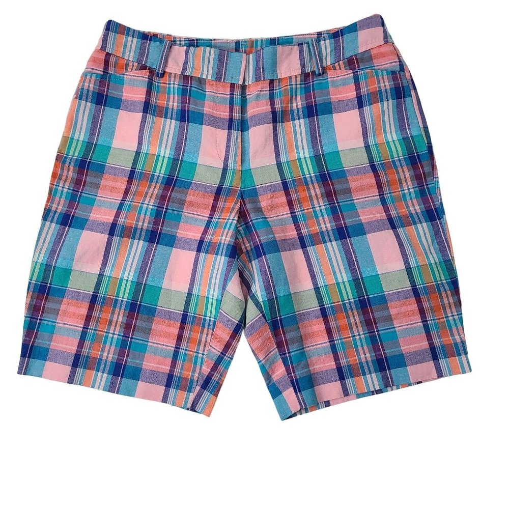 Talbots Linen Blend Plaid Bermuda Perfect Short Multicolor 6 Petite Golf